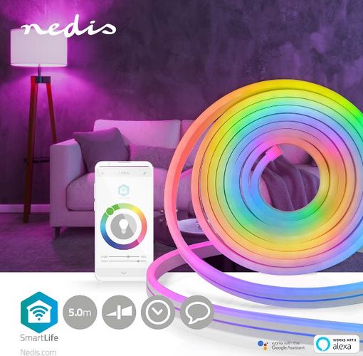Viedās led lentes komplekts, IR pults un savienojams ar Wi-Fi,  24V, 32W, 5m, 192lm/m, RGB, mitrumizturīgs IP65, Nedis Smart Life WIFILN51CRGB 5412810335084