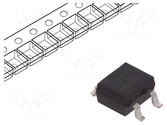 Bridge rectifier: single-phase; 100V; If: 0.8A; Ifsm: 30A; MiniDIP DIODES INCORPORATED HD01-T