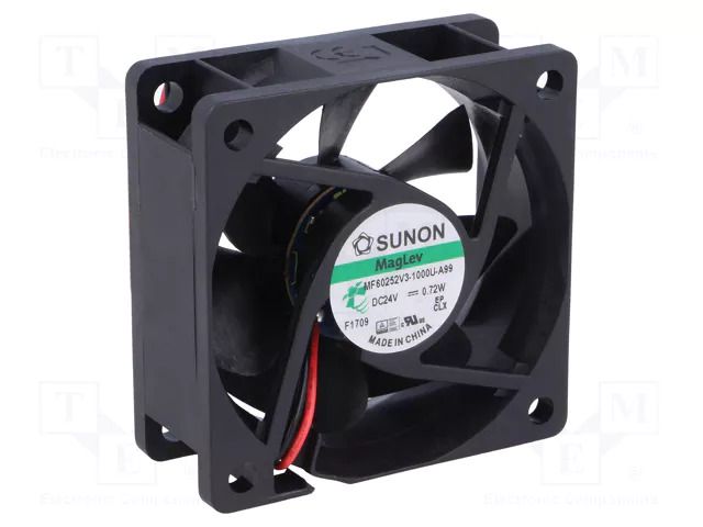 Fan: DC; axial; 24VDC; 60x60x25mm; 27.04m3/h; 16.7dBA; Vapo; 26AWG SUNON MF60252V3-A99-A