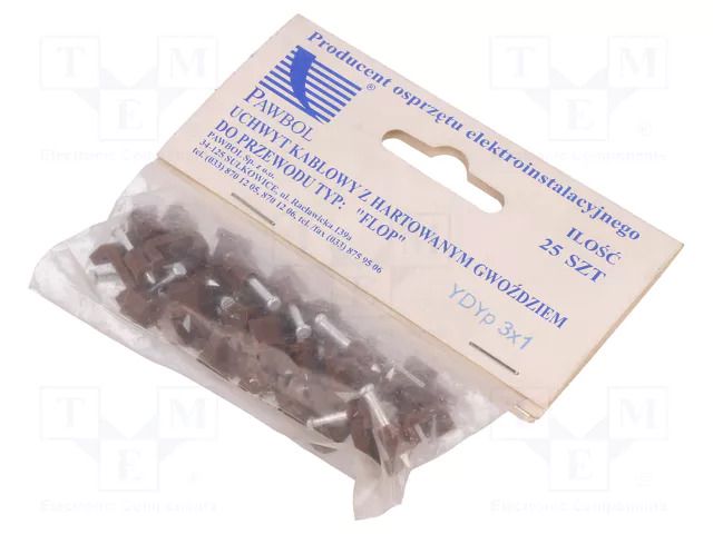 Holder; brown; for flat cable,YDYp 3x1; 25pcs; with a nail PAWBOL PW-H.7011B-25