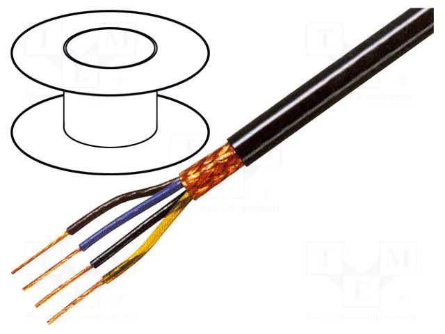 Wire; 4x1.5mm2; shielded,braid made of copper wires; black; 49V TASKER TAS-C4150