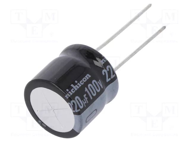 Capacitor: electrolytic; THT; 220uF; 100VDC; Ø16x15mm; Pitch: 7.5mm NICHICON URS2A221MHD
