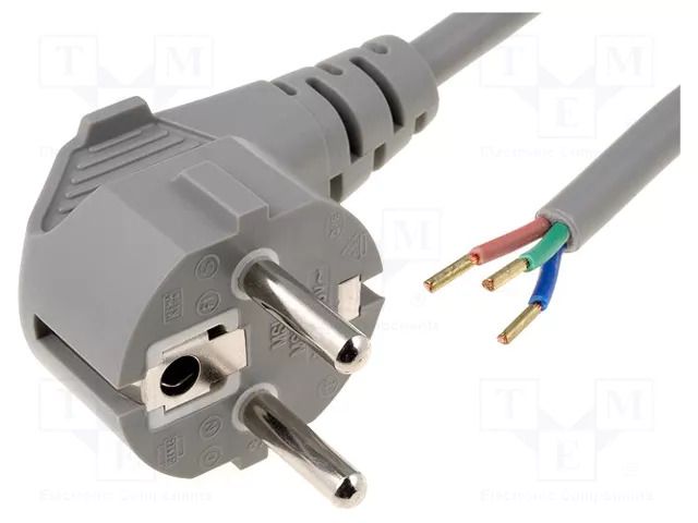 Cable; 3x0.75mm2; CEE 7/7 (E/F) plug angled,wires; PVC; 5m; grey LIAN DUNG S3-3/07/5GY