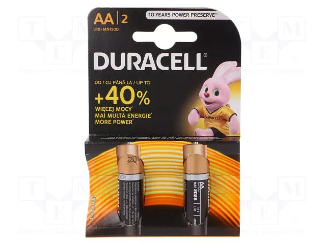 Battery: alkaline; AA; 1.5V; non-rechargeable; 2pcs; BASIC DURACELL BAT-LR6/DR-B2
