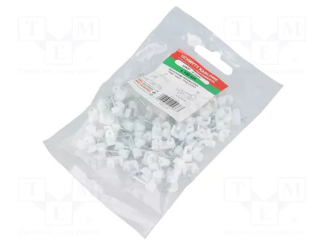 Holder; white; for flat cable; 100pcs; with a nail; H: 5mm AKS ZIELONKA UKP-4-100S