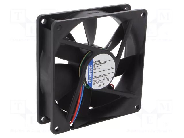 Fan: DC; axial; 12VDC; 92x92x25mm; 61m3/h; 23dBA; ball; 1950rpm EBM-PAPST 3412NLE