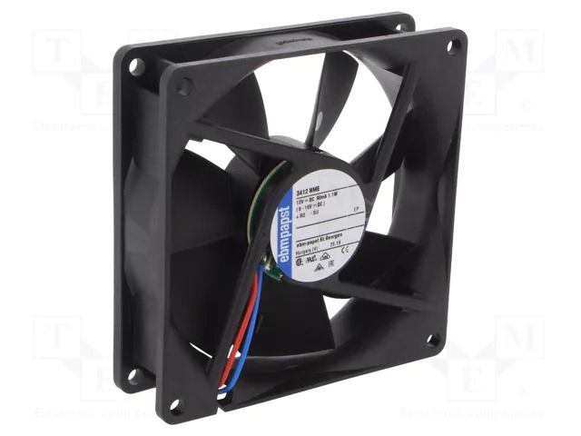 Fan: DC; axial; 12VDC; 92x92x25mm; 72m3/h; 28dBA; ball; 2300rpm EBM-PAPST 3412NME