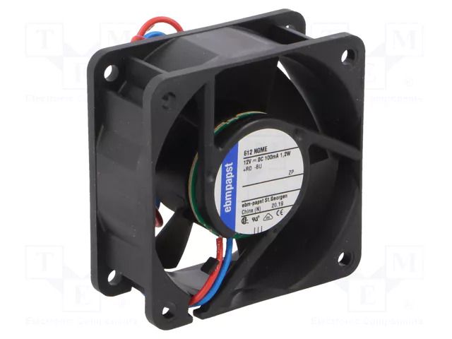 Fan: DC; axial; 12VDC; 60x60x25mm; 35m3/h; 27dBA; slide; 4100rpm EBM-PAPST 612NGME