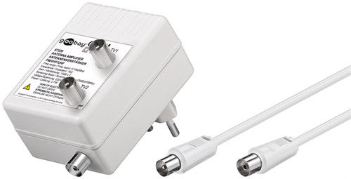 Antenna Amplifier with 2 Outputs, 15-30 dB, white - for connecting up to two receivers for cable TV or radio 67226