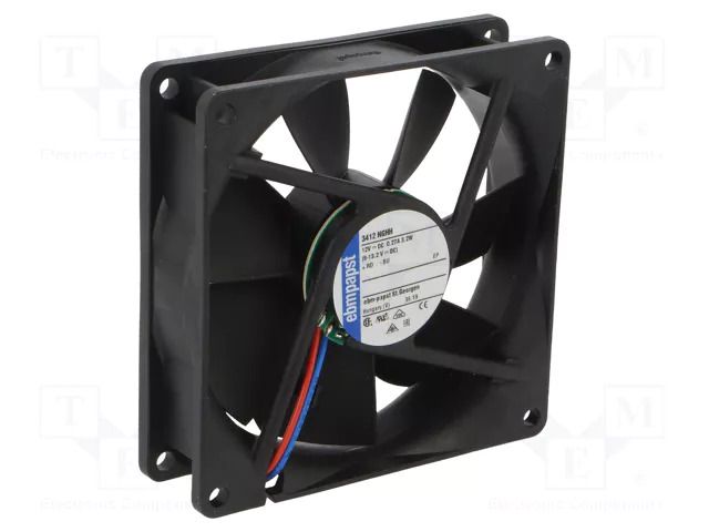Fan: DC; axial; 12VDC; 92x92x25mm; 102m3/h; 39dBA; slide; 3250rpm EBM-PAPST 3412NGHH