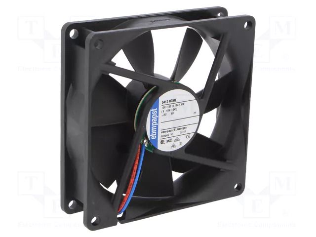 Fan: DC; axial; 12VDC; 92x92x25mm; 72m3/h; 28dBA; slide; 2300rpm EBM-PAPST 3412NGME