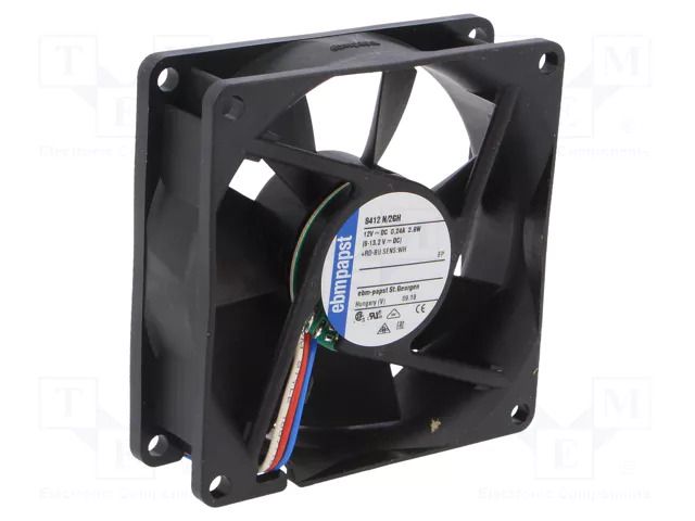 Fan: DC; axial; 12VDC; 80x80x25mm; 79.2m3/h; 26dBA; slide EBM-PAPST 8412N/2GH