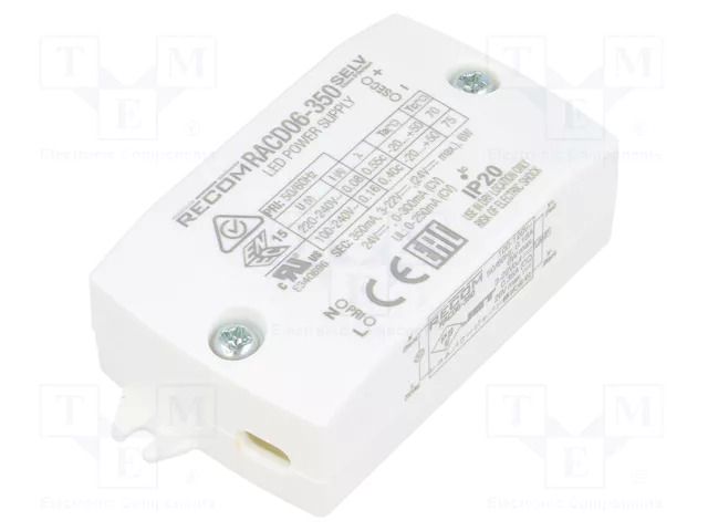 Power supply: switching; LED; 6W; 3÷22VDC; 350mA; 90÷264VAC; IP20 RECOM RACD06-350