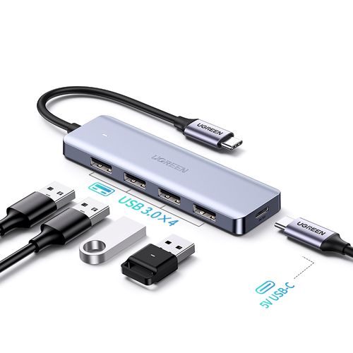 Sakabe USB-C 4 porti (USB 3.0) 15 cm ar USB-C barošanas portu, pelēka krāsā UGREEN/70336 6957303873364