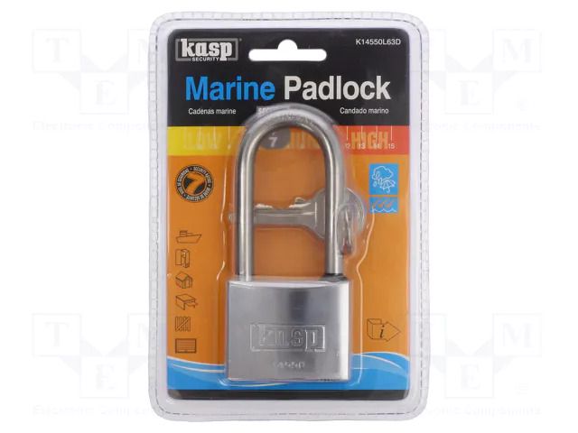 Padlock; shackle; chrome plated brass; A: 50mm; B: 63mm; C: 8mm; 145 KASP KA-K14550L63D