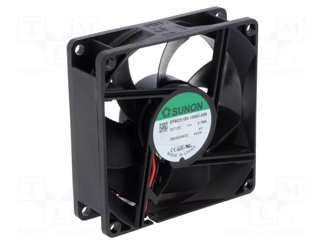 Fan: DC; axial; 12VDC; 80x80x25mm; 56.05m3/h; 28dBA; ball; 2600rpm SUNON EF80251B3-A99-A