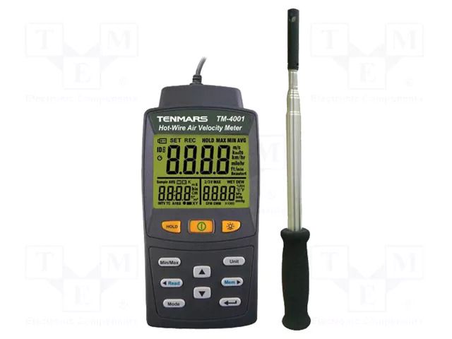 Thermoanemometer; LCD; Velocity measuring range: 0÷25m/s; ±3.5% TENMARS TM-4002