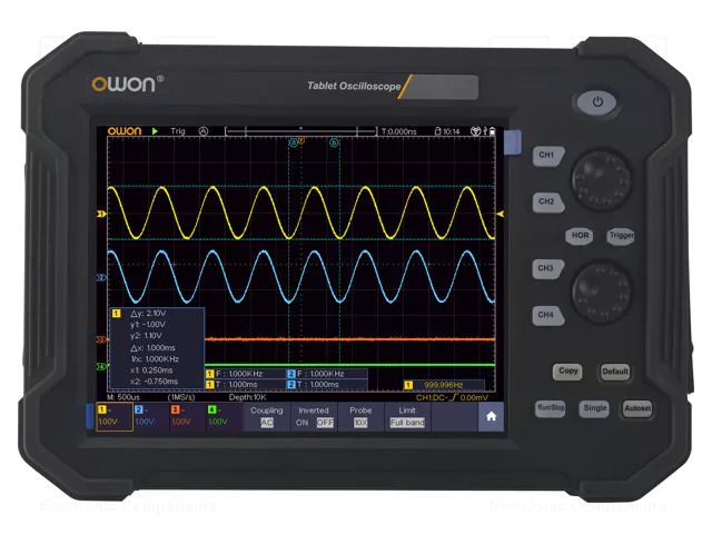 Handheld oscilloscope; 100MHz; 14bit; LCD TFT 8"; Ch: 4; 1Gsps OWON TAO3104A