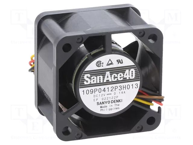 Fan: DC; axial; 12VDC; 40x40x28mm; 19.2m3/h; 37dBA; ball; 8700rpm SANYO DENKI 109P0412P3H013