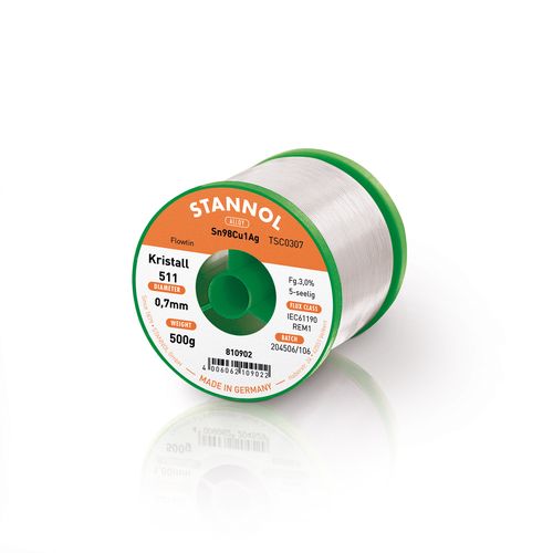 Lodalvas stieple Sn99Ag0.3Cu0.7 0.7mm 500g ar kusni Stannol S/810902 4006062109022