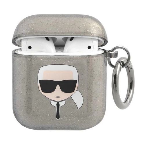 Karl Lagerfeld Glitter Karl&#39;s Head Case for AirPods 1/2 - Black, Karl Lagerfeld 3666339030254 3666339030254