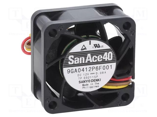 Fan: DC; axial; 12VDC; 40x40x20mm; 12.6m3/h; 28dBA; ball; 8000rpm SANYO DENKI 9GA0412P6F001