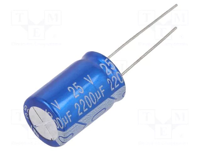 Capacitor: electrolytic; THT; 2200uF; 25VDC; Ø13x35mm; Pitch: 5mm Jb Capacitors JRG-2200U/25