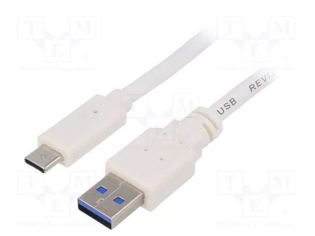 Cable; USB 3.0; USB A plug,USB C plug; gold-plated; 0.5m; white GEMBIRD CCP-USB3-AMCM-W0.5