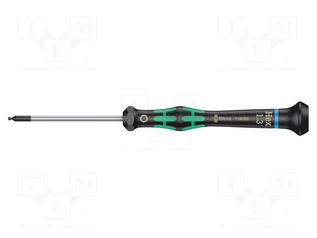 Screwdriver: precision; hex key,spherical; HEX 1.3mm WERA WERA.05118089001