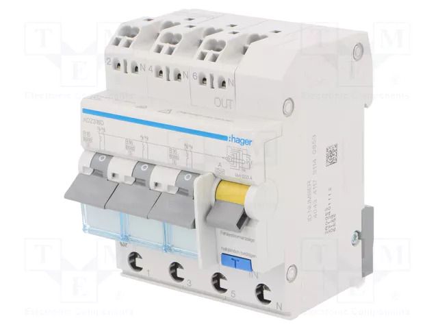 RCBO breaker; Inom: 16A; Ires: 30mA; Max surge current: 250A; IP20 HAGER ADZ316D