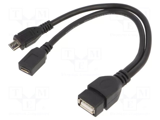 Cable; USB 2.0; 0.15m; black; PVC; Cablexpert GEMBIRD A-OTG-AFBM-04