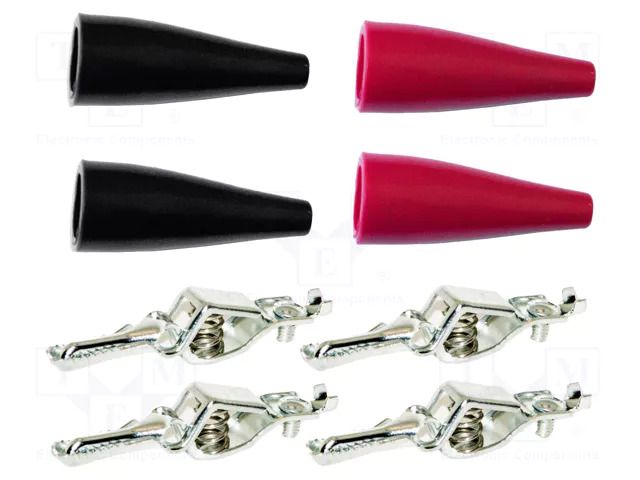 Crocodile clip; 5A; black,red; tinned; Insulation: PVC; 8pcs. MUELLER ELECTRIC 010015-KIT