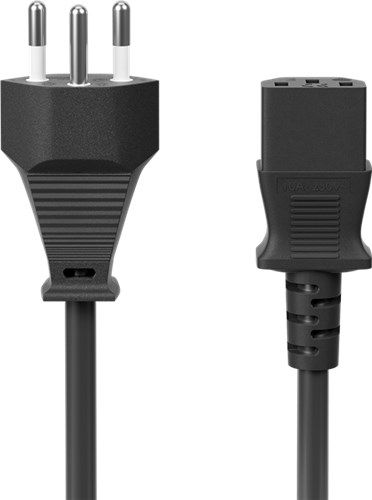 IEC Cord Switzerland, 2 m, Black, (3*0.75 mm²), 2 m - Swiss male (type J, SEV 1011) > Device socket C13 (IEC connection) 93617