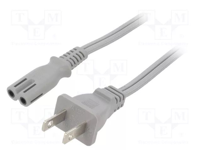 Cable; 2x18AWG; IEC C7 female,NEMA 1-15 (A) plug; PVC; 3m; grey LIAN DUNG SN36-2/18/3GY