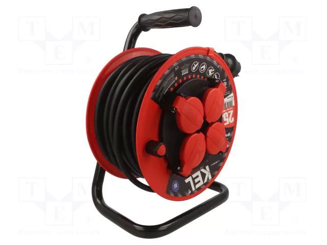 Extension lead; 3x1.5mm2; 25m; rubber; black; Sockets no: 4; reel KEL W-97381