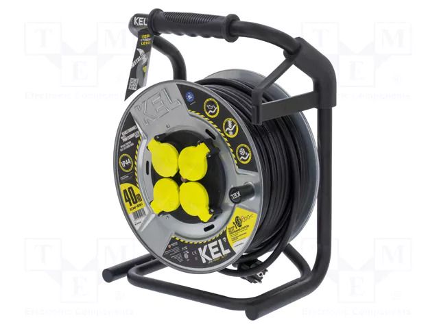 Extension lead; 3x2.5mm2; 30m; rubber; black; Sockets no: 4; reel KEL W-98686