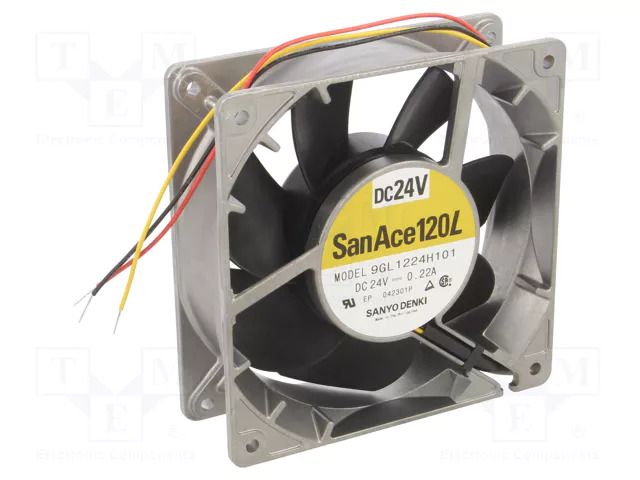 Fan: DC; axial; 24VDC; 120x120x38mm; 168m3/h; 39dBA; ball; 2600rpm SANYO DENKI 9GL1224H101
