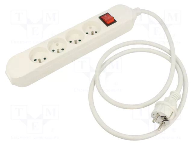 Extension lead; 3x2.5mm2; 10m; PVC; white; Sockets no: 4; 16A; PRO JONEX 470WSPROV/2.5-10W