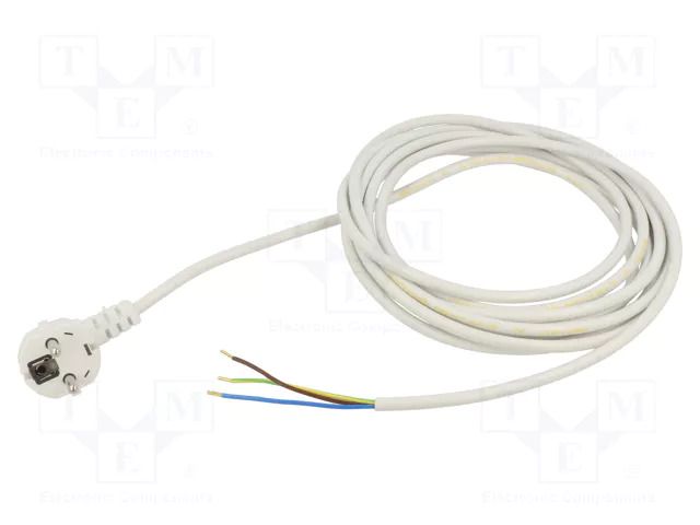 Cable; 3x0.75mm2; CEE 7/7 (E/F) plug angled,wires; PVC; 5m; white JONEX WJ-22-3/075/5WH
