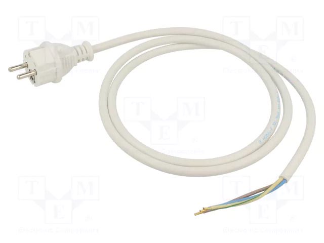 Cable; 3x1.5mm2; CEE 7/7 (E/F) plug,wires; PVC; 1.5m; white; 16A JONEX WJ-34-3/15/1.5WH