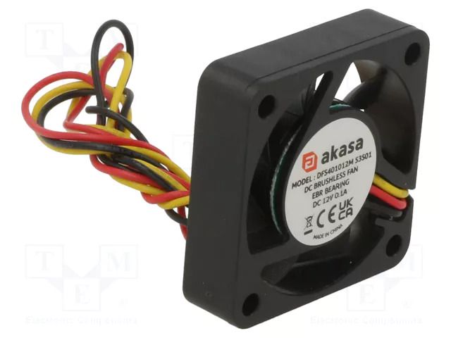 Fan: DC; axial; 12VDC; 40x40x10mm; 28.5dBA; EBR; 5400rpm; 2.41mmH2O Akasa DFS401012M