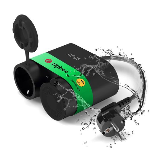 Izmanioji rozetė ZigBee, dviguba, 230Vac 16A, hermetiška IP44, su enerģijas matavimu, TUYA / Smart Life NOUS-A4Z 5905072800402