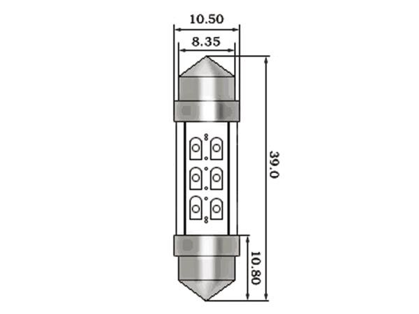 Spuldze 12V SV8.5 ar 6 gaismas diodēm Ø10x39mm, balta ACLL03W 5410329346546; 5901436736981