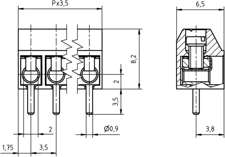 Kontaktu ligzdas lodējamas  3.5mm 2 kont. PTR AK550/2-3.5