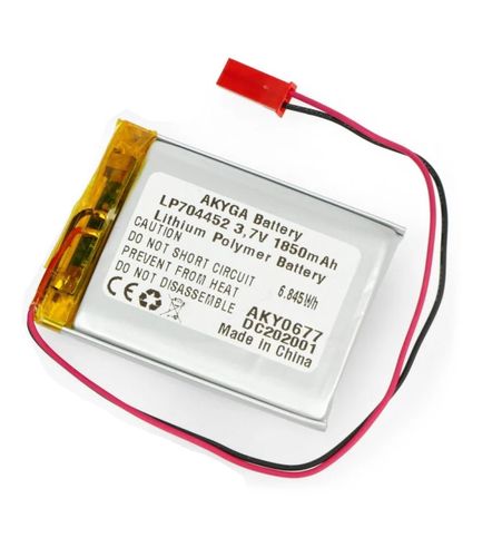 LiPo akumulatora elements 3.7V 1850mAh 7.0x44x52mm ar JST (LP704452) AKYGA AKY0677/B