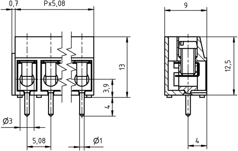 Kontaktu ligzdas lodējamas 5.08mm 3 kont. PTR AKZ120/3-5.08