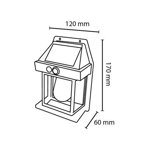 LED saules bateriju sienas gaisma IP44 3W 3000K (100 lūmenu) melna + PIR sensors ASALITE ASAL0282 5999565666248