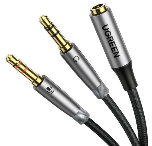 AUX sadalītāja kabelis 3,5 mm mini jack (ligzda) - 2x 3,5 mm mini jack sudraba krāsā UGREEN/50255 6957303852550