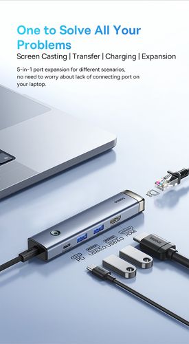 Docking station / adapteris USB C spraudnis - 4 veidu savienotāji (HDMI + 2x USB3.0 + RJ45 + USB-C) UltraJoy BASEUS B00052801811-03 6932172650919