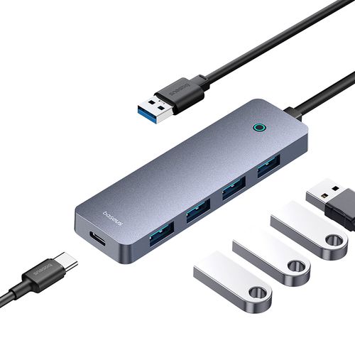 Sakabinātājs USB-A uz USB 3.0 4 porti + USB-C barošanas ports 50 cm, pelēks B0005280B811-01 6932172653262